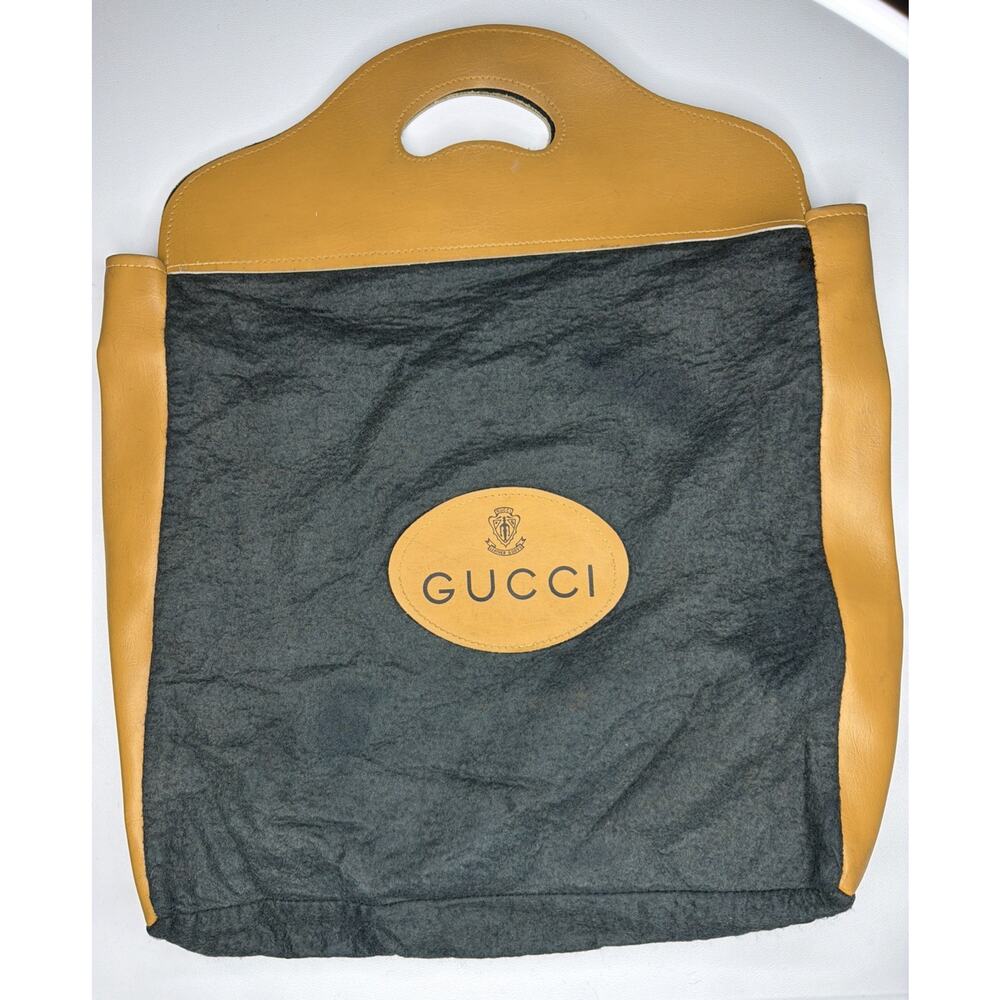 Vintage Gucci Black Felt Wool Tote Gold Leather Crest Handle Bag Purple 1970s - Picture 1 of 14